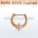 rsepr16 rose gold plated silver septum clicker, 16g w flower czs