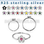 s ilver seamless nose hoop w crystals flowers in 2 colors