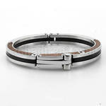 sb70 high polished steel bracelet with wood inlay accent