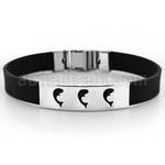 sbl24 leather bracelet with steel plate with three dolphins