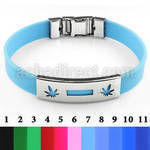 sbl25 color leather bracelet w steel w rectangle marijuana