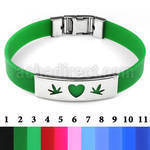 sbl26 color leather bracelet w steel with heart marijuana