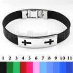 sbl28 leather bracelet with polished steel plate with crosses