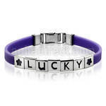 sbp purple bracelet with lucky wording on polished steel