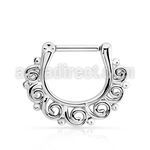 sepw16 high polished steel septum clicker w indian swirl design