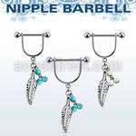 snpod12 316l steel nipple stirrup w feather w turquoise balls