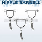 snpod1 316l steel nipple stirrup w small feather
