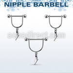 snpod23 316l steel nipple stirrup w dangling lightning symbol