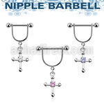 snpoz10 316l steel nipple stirrup w dangling cross w cz