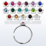 snr1 316l steel clip on nose ring w flower shaped crystal top