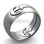 sr12 matte stainless steel gridded ring with cut out anchor
