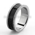 sr187 stainless steel ring with black inlay grooved edges