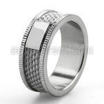 sr187w stainless steel ring with white inlay grooved edges
