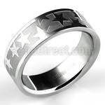 sr304 matte steel wedding band w high polished etched stars