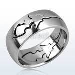 sr93 matte stainless steel gridded ring with cut out floral