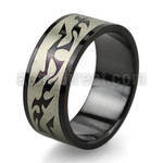 srb28 black stainless steel ring with tribal vector design