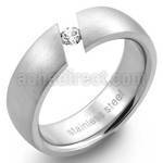 src14 high polished stainless steel asymmetrical crystal ring
