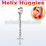 stainless steel helix huggie w dangling ankh cross