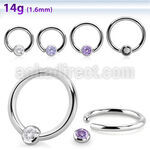 steel ball closure ring, 14g w 3mm bezel cz closure