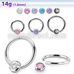 steel ball closure ring, 14g w 4mm bezel cz closure