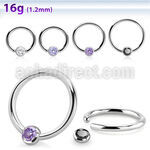 steel ball closure ring, 16g w 3mm bezel cz closure