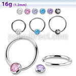 steel ball closure ring, 16g w 4mm bezel cz closure