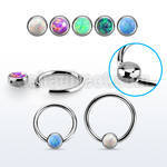 steel ball closure ring w 4mm rounded synthetic opal disk