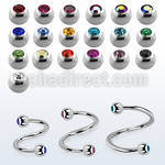 steel eyebrow spiral 0.8mm w 2.5mm bezel set jewel balls