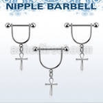 steel nipple stirrup w 5mm balls & a dangling ankh cross