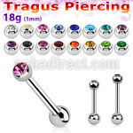 steel tragus barbell 1mm w top 2.5mm bezel set jewel ball