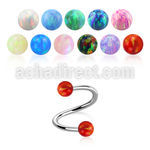 surgical steel spiral 18g w two 3mm synthetic opal balls