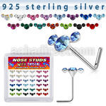 sxcuam36 silver nose studs 22g crystals curved colors 36