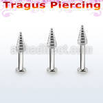 tlbcn4c 316l steel tragus labret 16g w a 4mm ridged drill cone 