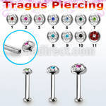 tlbifrb steel internal tragus labret flat multicrystal top w dot