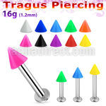 tlbsacn3 316l steel tragus labret 16g w a 3mm solid color cone 