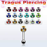 trg10 316l steel tragus piercing w multi jewel ball ball