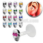 trgs9 bioflex tragus piercing w skull w crystals silver top