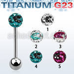 ubbfr6c titanium tongue barbell w a 6mm zebra multi crystal ball
