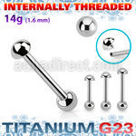 ubbinhb5 titanium g23 barbell 14g half ball top internal