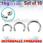 xcb16gin 316l steel circular barbell post 1 2mm internal threading