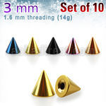 xcnt3g pack of 10 pcs of 3mm anodized surgical steel cones