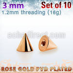 xcntt3s set of 3mm rose gold plated steel cones thread 1.2mm