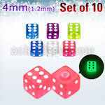 xgldi4s set of 10 pcs of 4mm glow in the dark acrylic dices