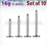 xlb16g pack of 10 pcs of surgical steel labret posts