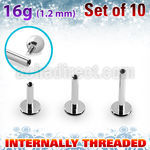 xlb16gin surgical steel labret posts w internal threading, 1.2mm
