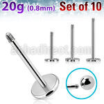 xlb20g set w 10 surgical steel labret posts w 0.8mm threading