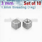 xsdi3g pack of 10 pcs of 3mm high polished 316l steel dices