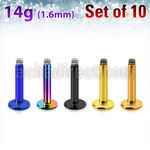 xtlb14g pack of 10 pcs of anodized 316l steel posts for labret