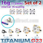 xutzrin pvd titanium prong set cz top 16g internal 2pcs