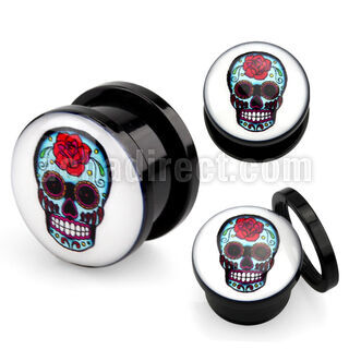 afpfff dilatacion plug tornillo acrilico negro calavera azucar rosa roja fondo blanco distribuidor